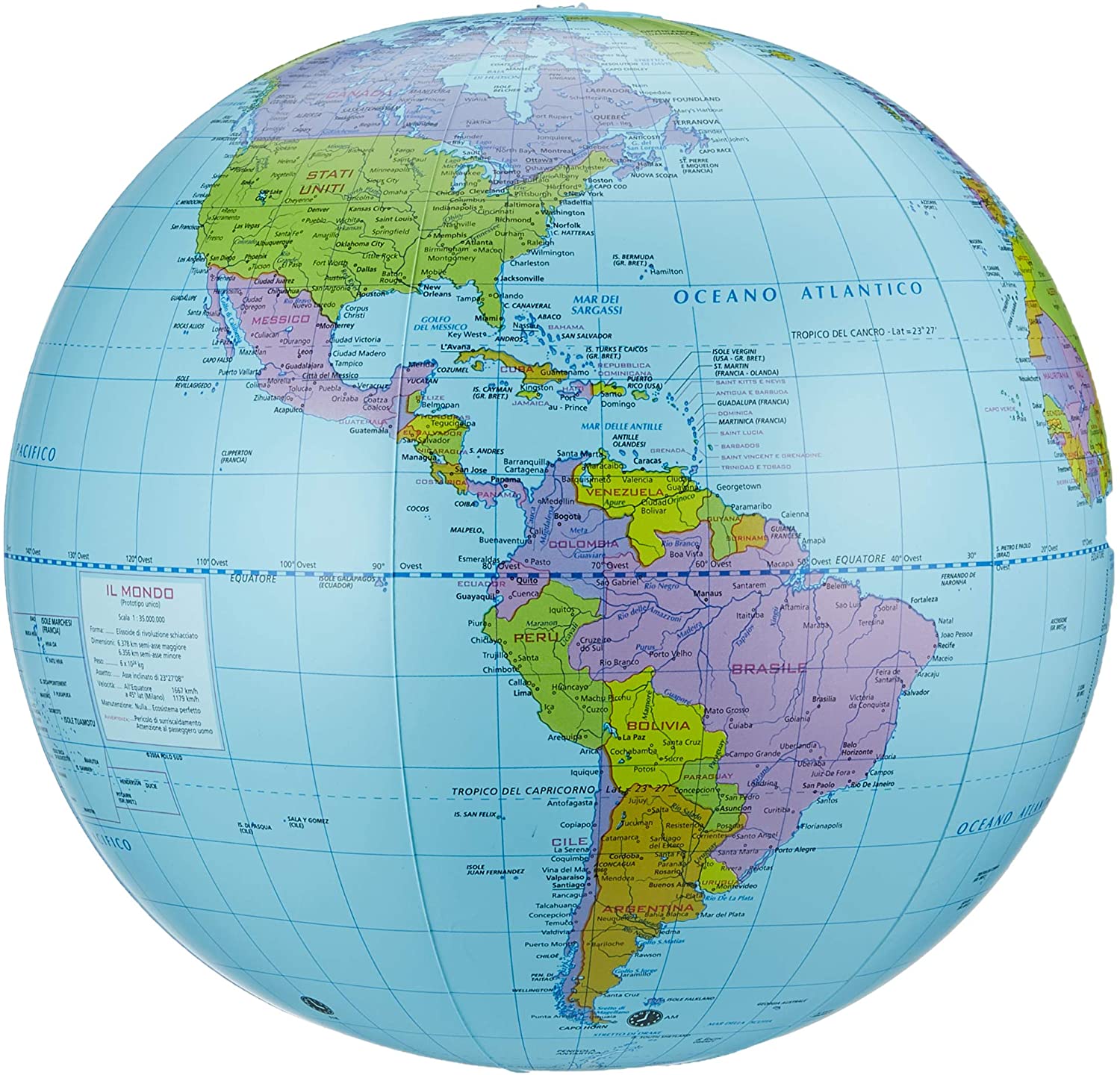 Pallamondo – Mappamondo Gonfiabile da 40 cm | Globo Geografico Educativo per Bambini